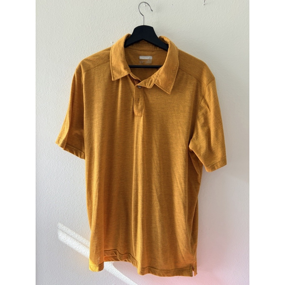 Marmot Polo Shirt Men's XL Mustard Yellow Short Sleeve Performance Outdoor Top